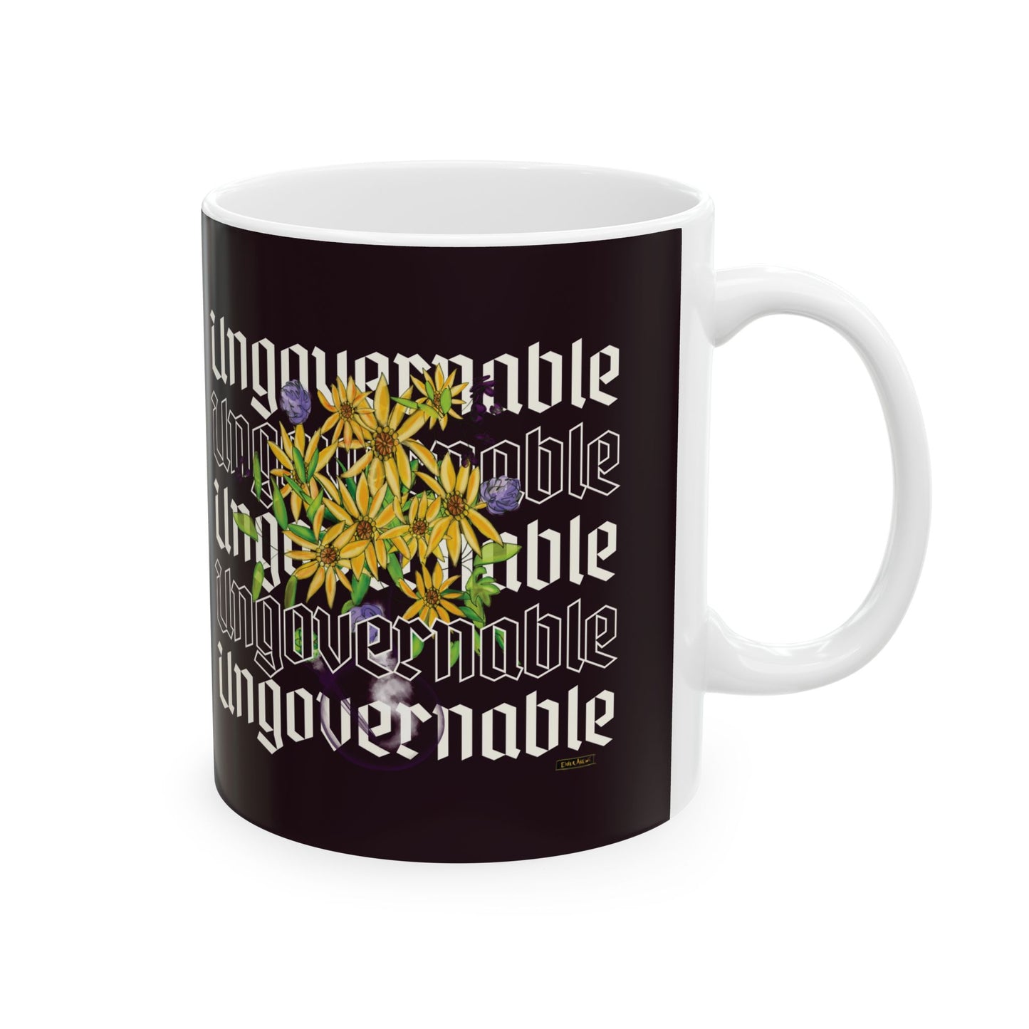 Ungovernable Flowers Dark Ceramic Mug, (11oz, 15oz)